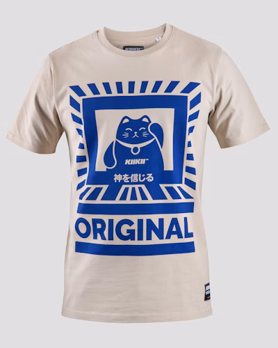A person wearing a modern white t-shirt with a creative design.
